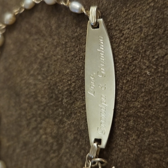 Dainty Sterling Silver Pearlesque Chain Elle ID Angel Tennis Bracelet - Picture 4 of 4